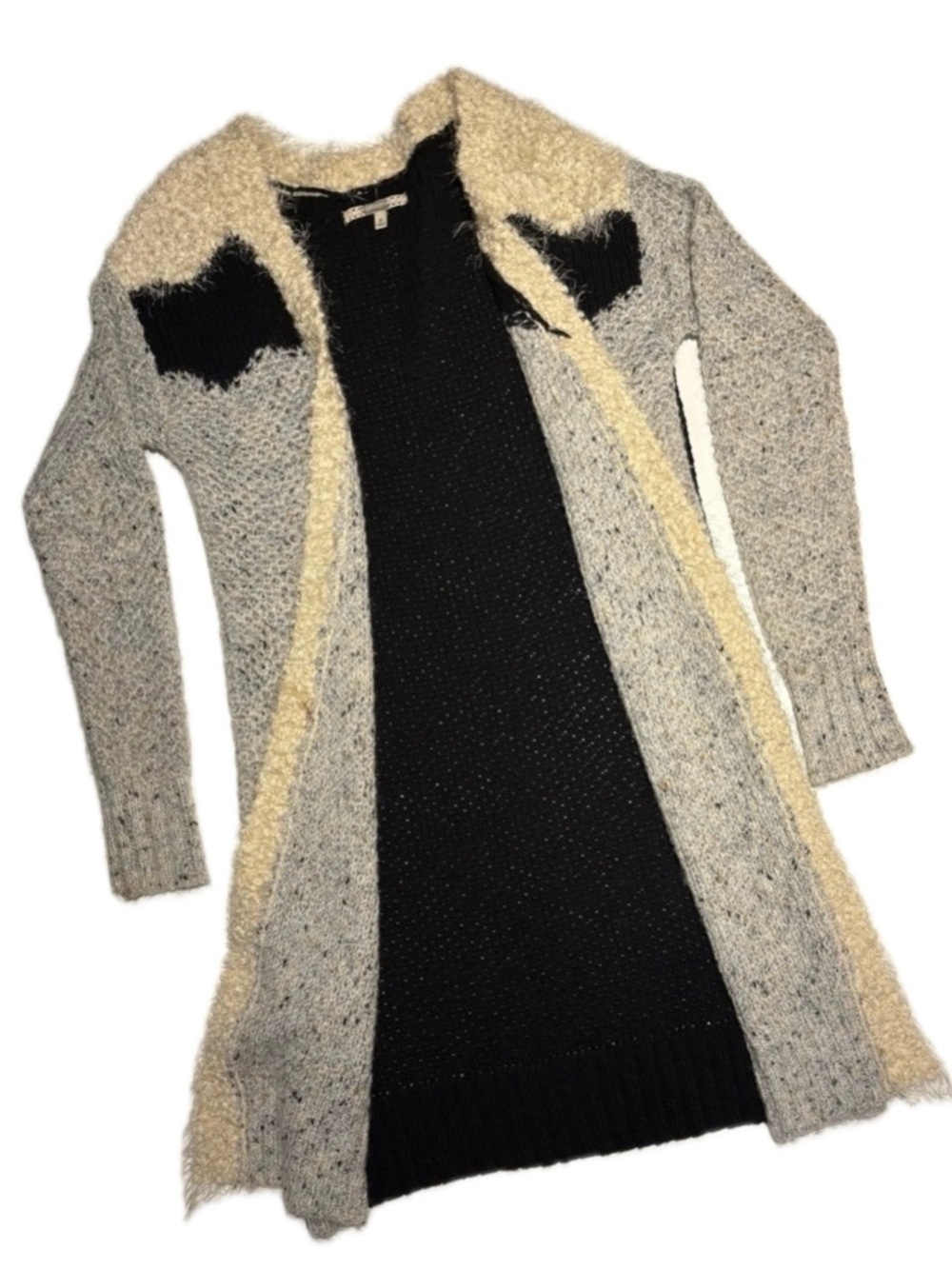 Gimmick Women's Size Small Black Cream Chunky Boucle Knit Long Cardigan S